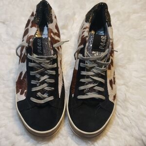 P448 Women's Sneakers in Black and Brown Animal Print